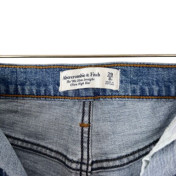Abercrombie & Fitch ’90s Slim Straight Ultra High Rise Jeans 29 Blue Distressed - Picture 3 of 7